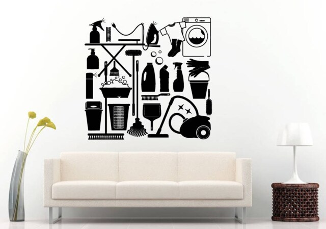 Laundry Room Tools House Work Cleaning Washer Dryer Vacuum Diy Wall Stickers Decals Vinyl Mural Decor Art L2176 - image 1