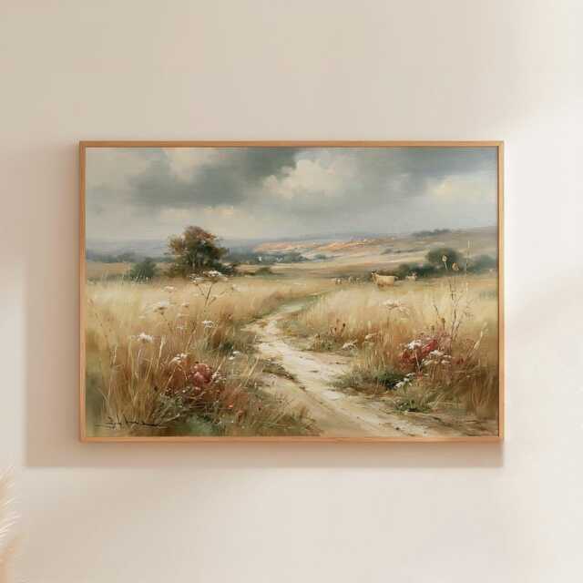 Wildflower Meadow Poster, Country Landscape Print, Paper Wall Art - image 1