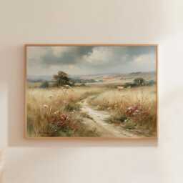 Wildflower Meadow Poster, Country Landscape Print, Paper Wall Art - thumbnail 1