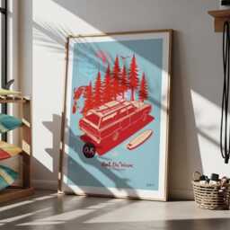 Retro Surf Wagon Art Print, Vintage Station Poster, Surfboard Wall, Eat The Wave Illustration - thumbnail 3