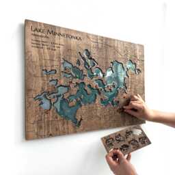 Lake Map Minnetonka Emerald Green Resin Wall Art, Statement Decor For Cabin