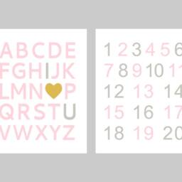 Pink Gray Abc Numbers Nursery Art Print, Set Of 2 - Prints Or Canvas - thumbnail 3