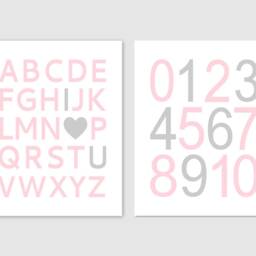 Pink Gray Abc Numbers Nursery Art Print, Set Of 2 - Prints Or Canvas - thumbnail 2