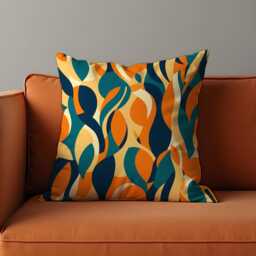 Retro Abstract Cushion Cover, Colorful Leafy Swirl Pattern Pillow Case, Mid Century Modern Throw Vibrant Home Decor - thumbnail 1