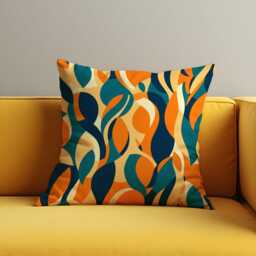 Retro Abstract Cushion Cover, Colorful Leafy Swirl Pattern Pillow Case, Mid Century Modern Throw Vibrant Home Decor - thumbnail 2