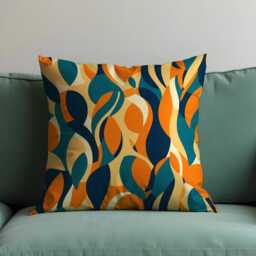 Retro Abstract Cushion Cover, Colorful Leafy Swirl Pattern Pillow Case, Mid Century Modern Throw Vibrant Home Decor - thumbnail 4