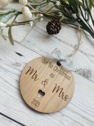 First Christmas As Mr & Mrs, Mr, Mrs Decoration, Personalised Xmas Decoration For Newly Weds - thumbnail 1