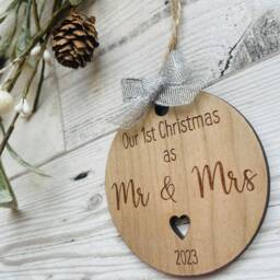 First Christmas As Mr & Mrs, Mr, Mrs Decoration, Personalised Xmas Decoration For Newly Weds - thumbnail 3