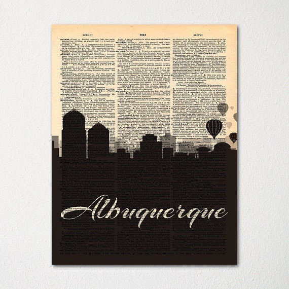 Albuquerque New Mexico City Skyline Dictionary Art Print/Cityscape Poster Travel Decor