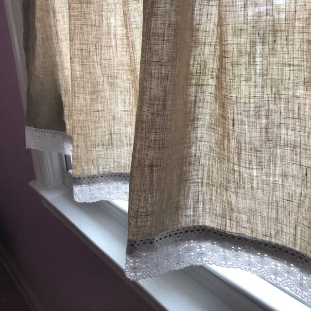Kitchen Curtains , Linen Curtains Natural Linen With Crochet Lace Curtains, Valances - image 1