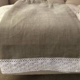 Kitchen Curtains , Linen Curtains Natural Linen With Crochet Lace Curtains, Valances - thumbnail 2