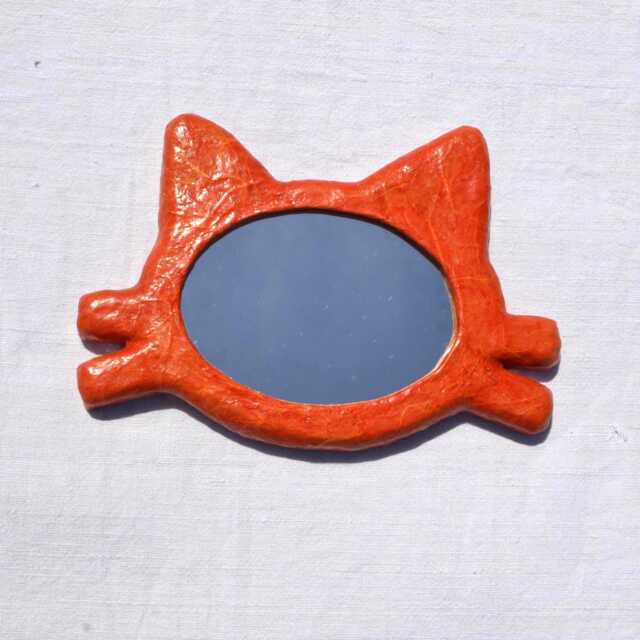 Cat's Head Mirror No.6, Decorative Wall Mirror, Orange Cat, Unique Hand Made Mirror, Cat Lover's Furniture - image 1