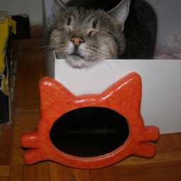 Cat's Head Mirror No.6, Decorative Wall Mirror, Orange Cat, Unique Hand Made Mirror, Cat Lover's Furniture - thumbnail 4