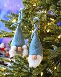 Felt Christmas Grey - Blue Santa Gnome Baubles, Pair Of Claus & Mrs Baubles