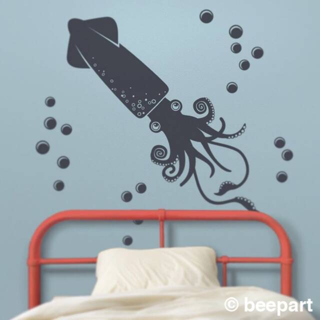 Squid Wall Decal - Animal Art, Decal, Sea Creatures, Kids Room Nursery Squid Decor - image 1