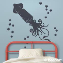 Squid Wall Decal - Animal Art, Decal, Sea Creatures, Kids Room Nursery Squid Decor - thumbnail 1