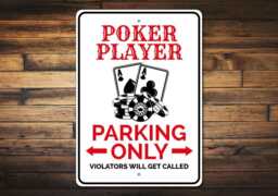 Poker Player Parking Only Sign - Casino Decor Room Wall Art Gambler Gift Man Cave Metal Game Night - thumbnail 1