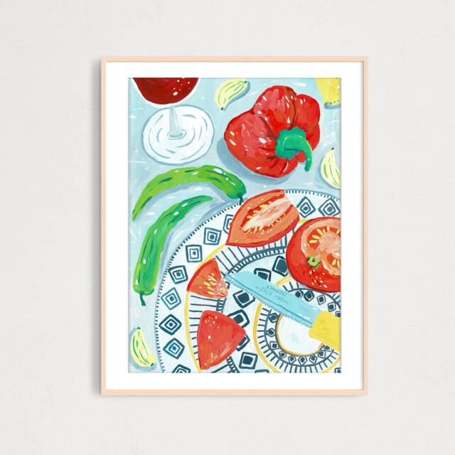 Digital Kitchen Table With Tomato & Peppers Art Print, Printable Digital Download, Food Wall Decor, Gouache Illustration - image 1
