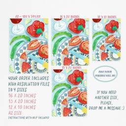 Digital Kitchen Table With Tomato & Peppers Art Print, Printable Digital Download, Food Wall Decor, Gouache Illustration - thumbnail 4