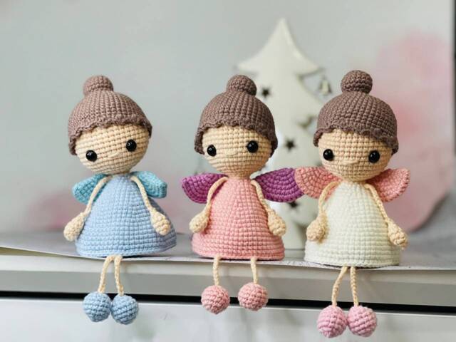 Crochet Christmas Fairy - Flying Amigurumi Stuffed Ornament For Child & Baby's Room Pink Doll - image 1