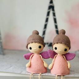 Crochet Christmas Fairy - Flying Amigurumi Stuffed Ornament For Child & Baby's Room Pink Doll - thumbnail 2