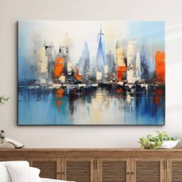 New York City Skyline Inspired Landmark Oil Painting Watercolor Wall Art Framed Calming Canvas Poster Print Home/Office Room Decor Gift - thumbnail 1