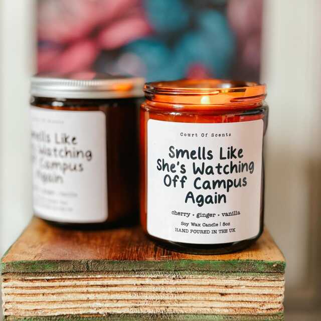 Smells Like She's Watching Off Campus Again Cherry, Ginger, & Vanilla Scented Candle, Bookish Candle - image 1