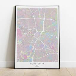Houston Travel Map Poster in Different Colors & Sizes - Texas Wall Art - thumbnail 2