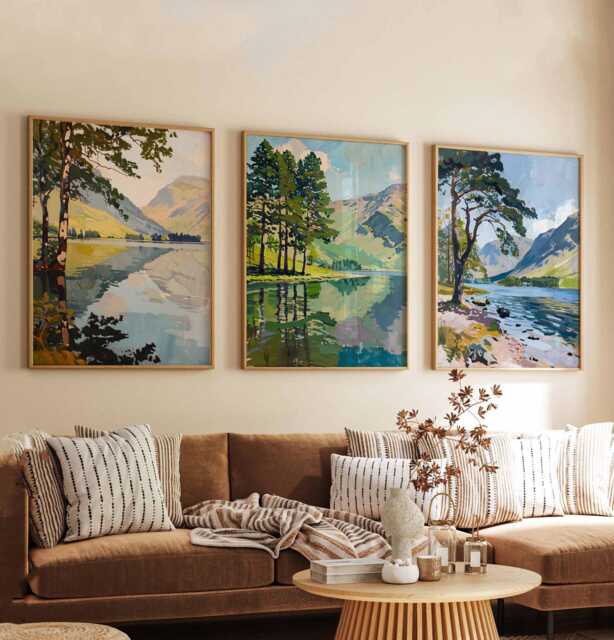 Set Of 3 Buttermere Lake District Travel Poster, UK Wall Art, Scenic Print, Decor, Art - image 1