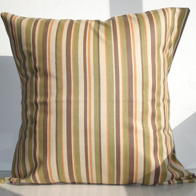 New 18x18 Inch Designer Handmade Pillow Cases in Caramel, & Green Stripe