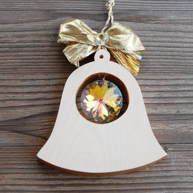 Wooden Bell With Crystal Wall Window Decoration Ornament - image 1