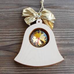Wooden Bell With Crystal Wall Window Decoration Ornament - thumbnail 1