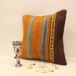 Kilim Pillow Wool Vintage Turkish Kilim 18x18 Inch 4Kbf-358 - thumbnail 3