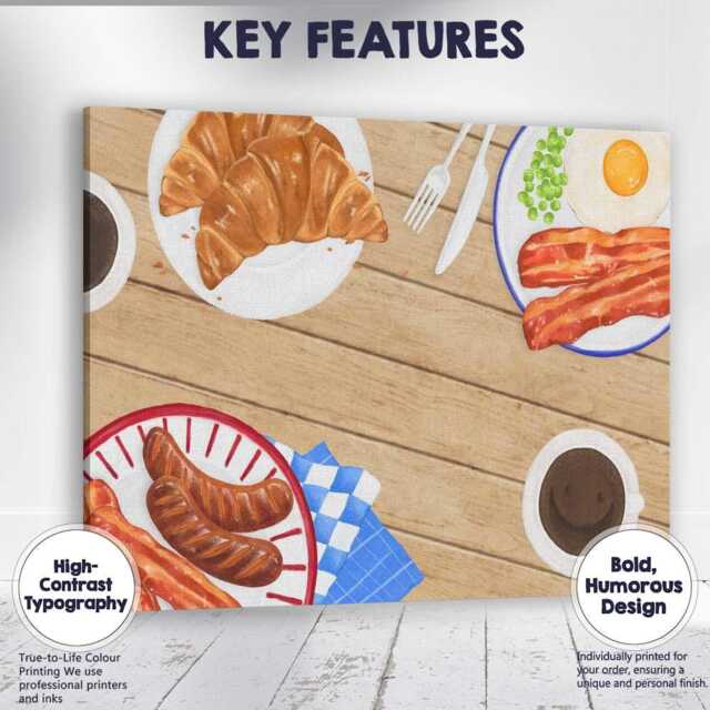 Rustic Full English Breakfast Watercolour Food Illustration Canvas Wall Art Print Decor Picture Ready To Hang - image 1