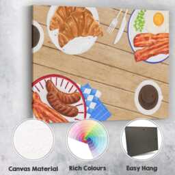 Rustic Full English Breakfast Watercolour Food Illustration Canvas Wall Art Print Decor Picture Ready To Hang - thumbnail 2