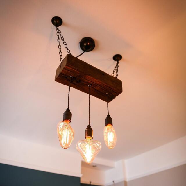 Triple Heartwood Elegance Wooden Chandelier With Three-Bulb Ceiling Cluster Pendant - image 1