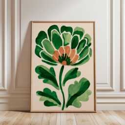 Green Floral Poster - Abstract Botanical Flower Art Modern Painted Wall Print - thumbnail 1