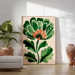 Green Floral Poster - Abstract Botanical Flower Art Modern Painted Wall Print - thumbnail 3