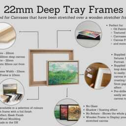 Oak Colour - 22mm Deep Wooden Tray Frame For Canvas. Standard Sizes. Floating Effect. Frame. Floater Canvases - thumbnail 2