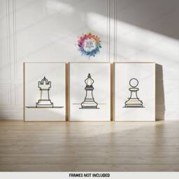 Minimal Chess Wall Art - Set Of 3 Boho Posters - Player Gift Line Drawing Print Home Decor Lover Prints Kids Gifts - thumbnail 2