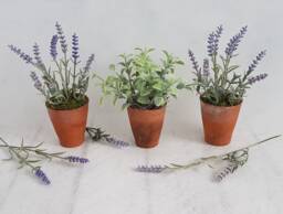 Faux Lavender in Genuine Vintage Terracotta Pots A Trio Of Small Artificial Plants