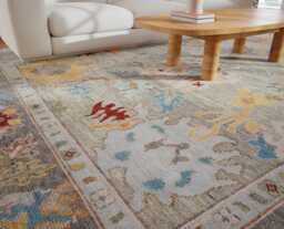 Handmade Wool Oushak Rug, Gray, Red, & Orange Floral Accent Ar_3153 - thumbnail 1