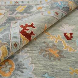 Handmade Wool Oushak Rug, Gray, Red, & Orange Floral Accent Ar_3153 - thumbnail 2