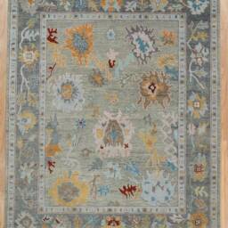 Handmade Wool Oushak Rug, Gray, Red, & Orange Floral Accent Ar_3153 - thumbnail 3