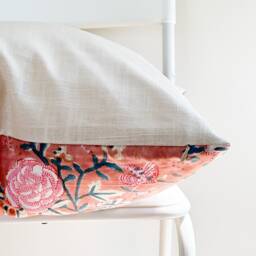 "Block Print Pillow Cover Floral Batik, Boho Farmhouse Decor - 20"" X 20" - thumbnail 3
