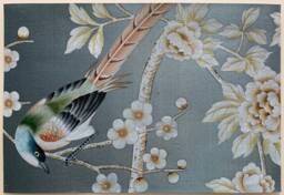 G-005 Sample in Stock For Chinoiserie Handpainted Wallpaper On Blue Grey Slub Silk Dp-26 - thumbnail 1