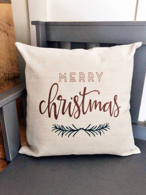 Merry Christmas Linen Pillow Cover - Rustic Farmhouse Decor - image 1