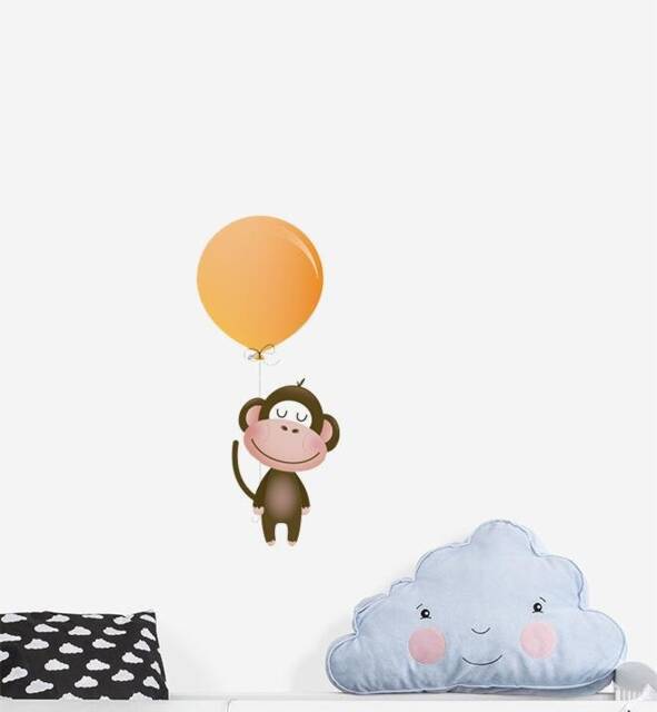 Monkey With Big Balloon Wall Sticker Decal - Nursery Stickers, Animal Decals, Home Decor, Baby Room, Art, Girl, Boy