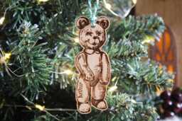 Personalised Teddy Bear Christmas Ornament Toy Maker Stuffed Gift Custom Bauble Engraved Rustic Wooden Tree Decoration - thumbnail 1