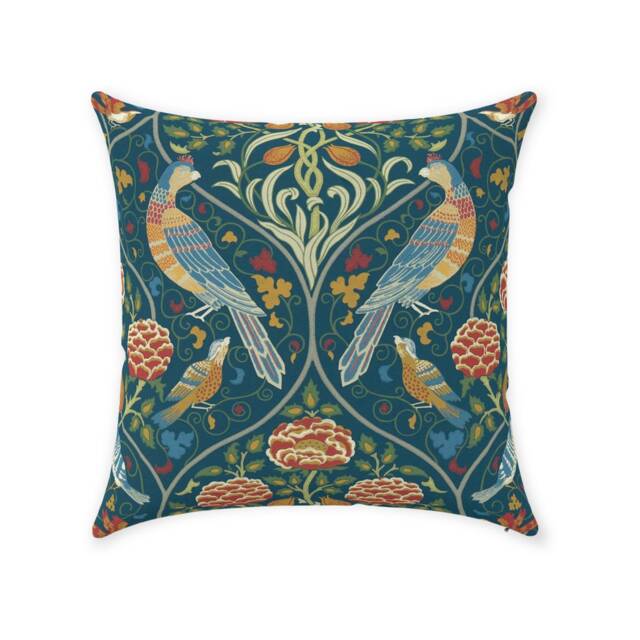 William Morris Pillow Cover - Cotton Twill Print Fabric Seasons By May Vintage Melsetter Indigo Blue Red Pattern Antique Style Cushion - image 1